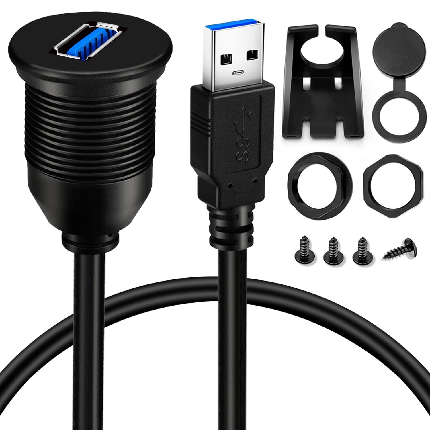 Car, Boat & Motorcycle USB 3.0 Flush Mount Cables - 5 Pack, Waterproof, 3ft