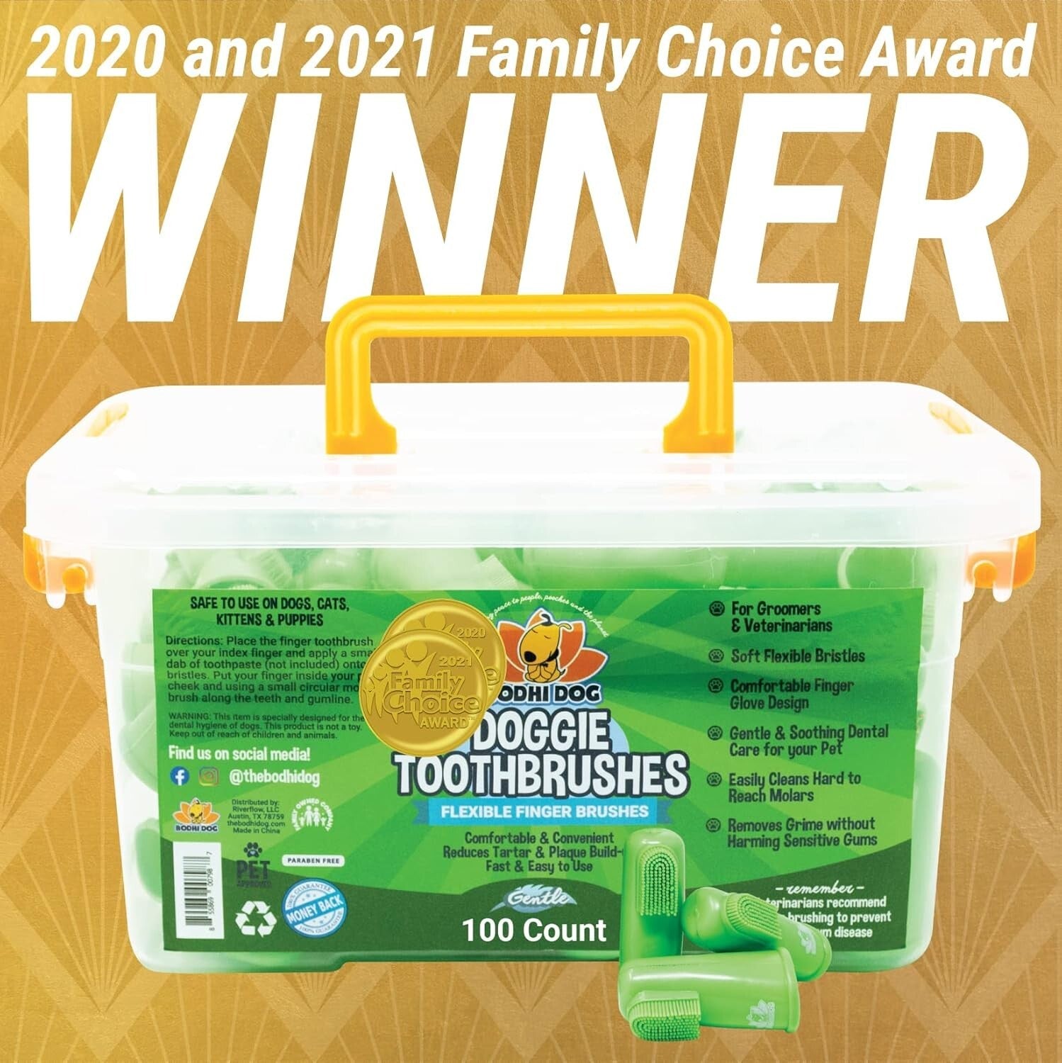 Pet Finger Toothbrush with Built-In Tongue Scraper - Clean Teeth & Fresh Breath