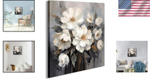 Load image into Gallery viewer, Elegant 24x24in White and Gray Flower Canvas Wall Art for Home Decor