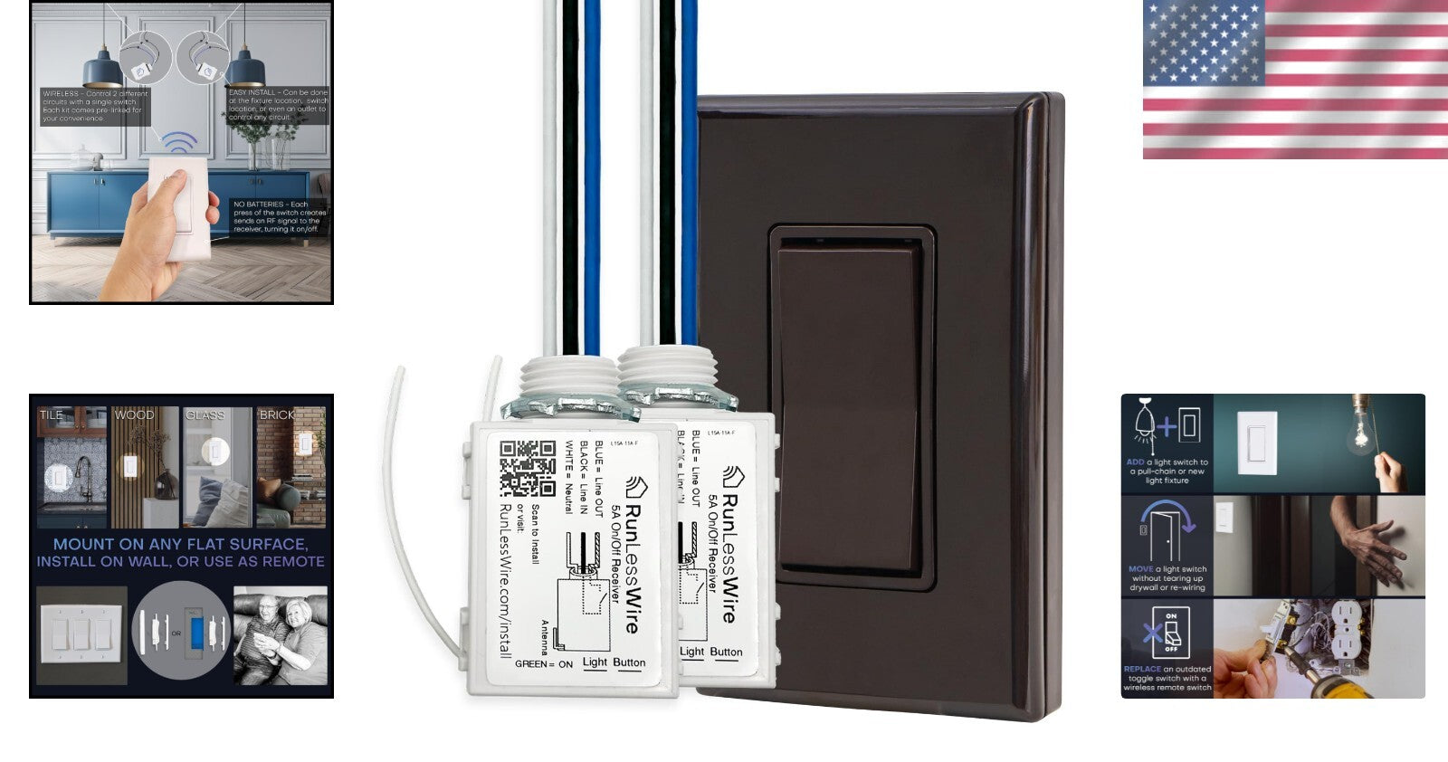 Wireless Battery-Free Light Switch Kit - Remote Control DIY Wall Switch System