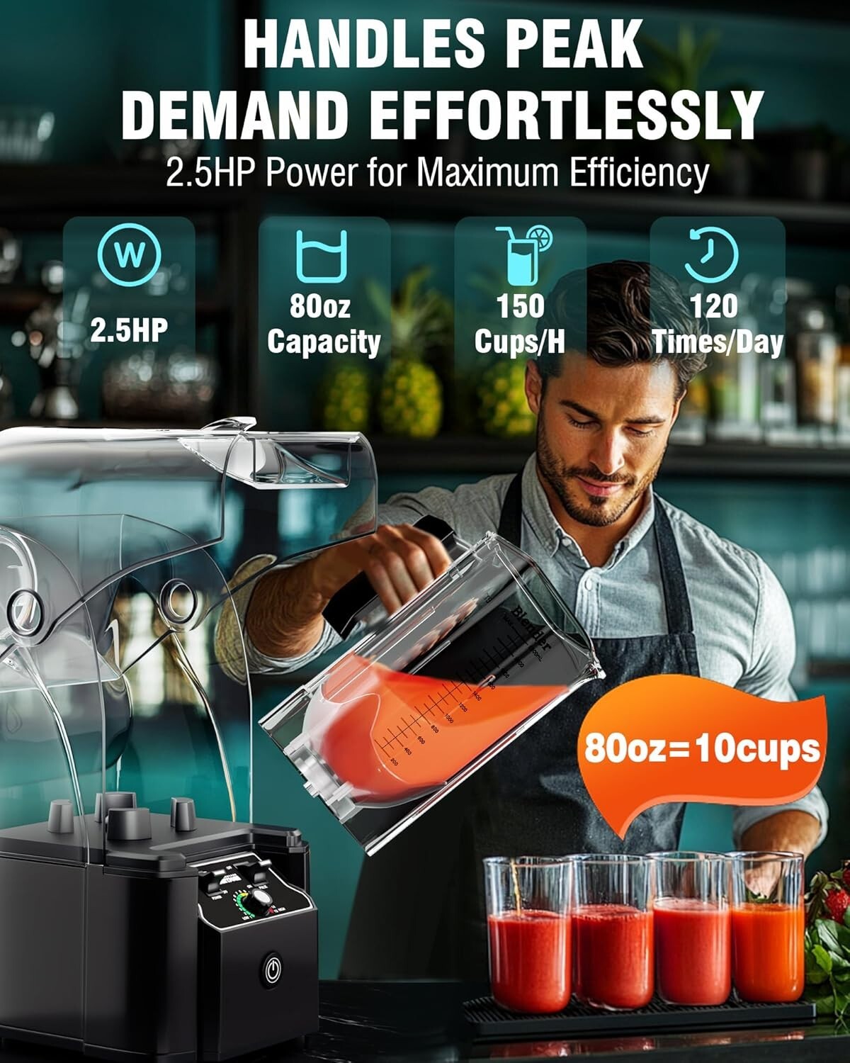 Heavy-Duty 2200W Quiet Blender with Adjustable Speeds & Built-in Self-Cleaning