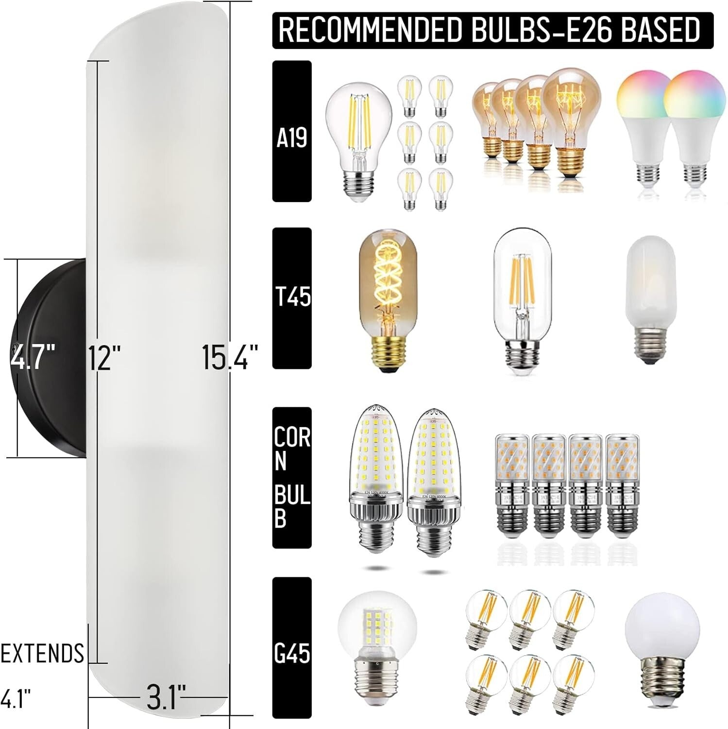 Elegant Black Bathroom Wall Sconces with Frosted Glass - Modern Farmhouse Design