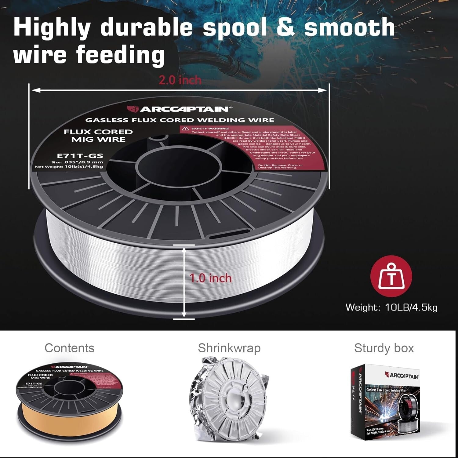 Gasless 0.035” Flux Core Welding Wire - 10Lbs for Lincoln & Miller-Compatible