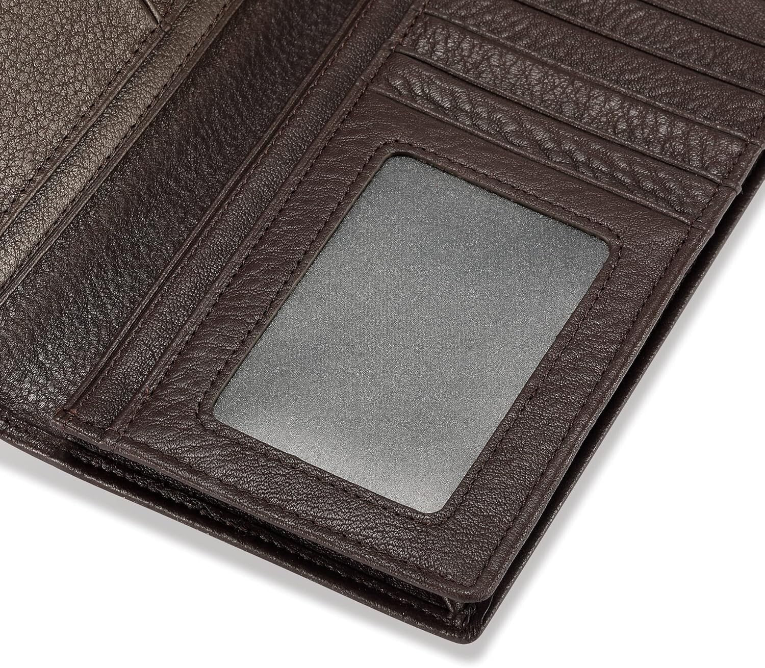 Elegant Bifold Long Wallet in Genuine Pebbled Leather - 15 Card Holders Included