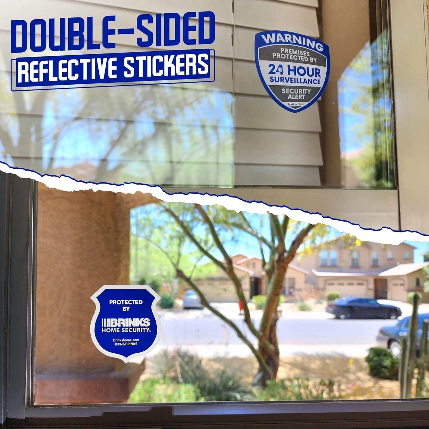 2 Solar LED Security Signs with 'Protected By' Stickers - Home Protection Kit
