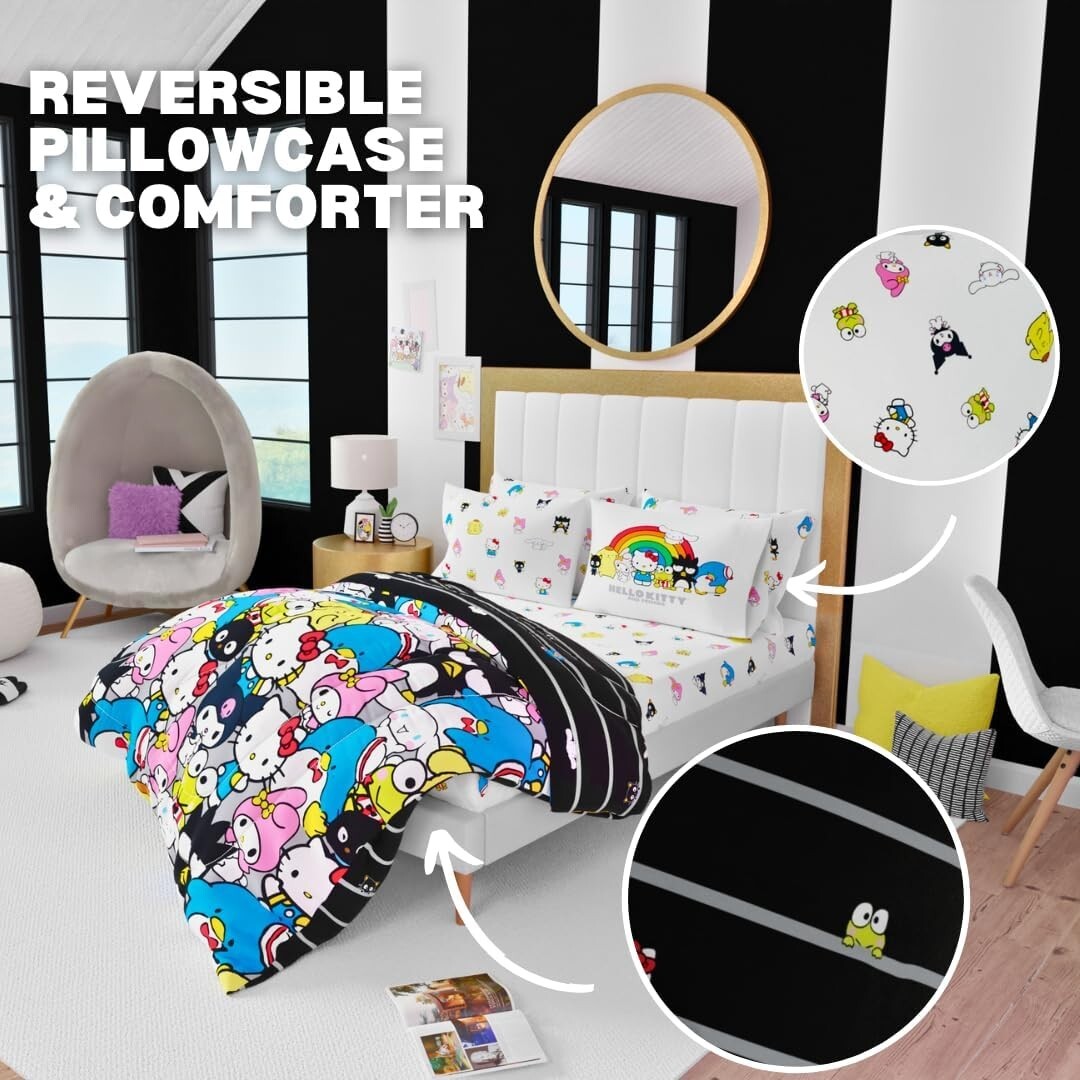 Charming Hello Kitty & Friends 7-Piece Queen Bedding - Vibrant Cartoon Design