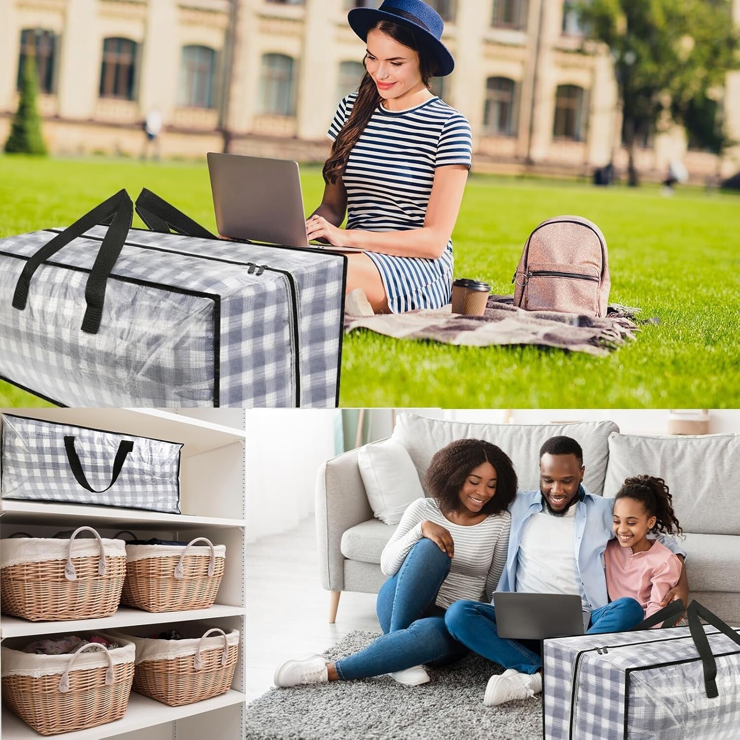 Reinforced Clear Zipper Storage Bags - 2 Pack Extra Large for Home & College Use