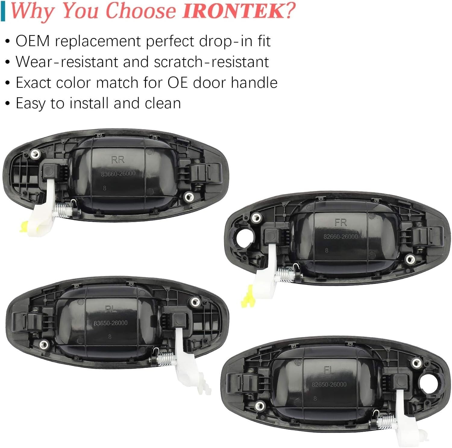 Durable 4-Pc Door Handle Replacement for Hyundai Santa Fe - 12 Month Warranty