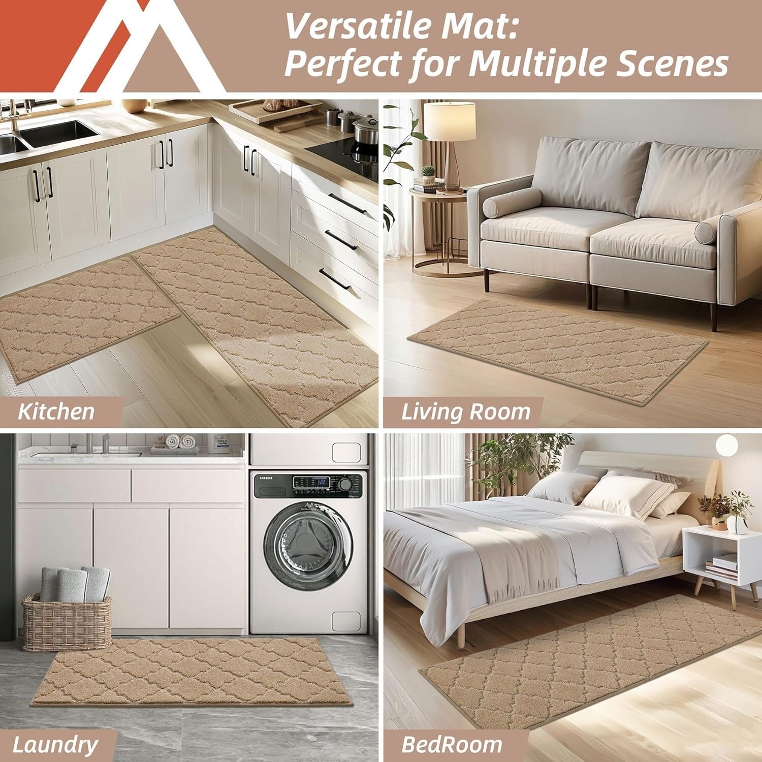 Soft, High Pile Kitchen Rugs [2 PCS] - Water-Resistant & Machine Washable