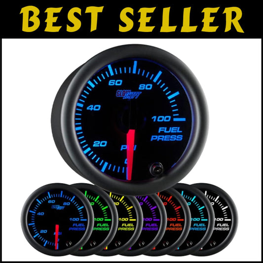 Versatile 100 PSI Fuel Pressure Gauge with Black Dial & 7 Custom Color Options