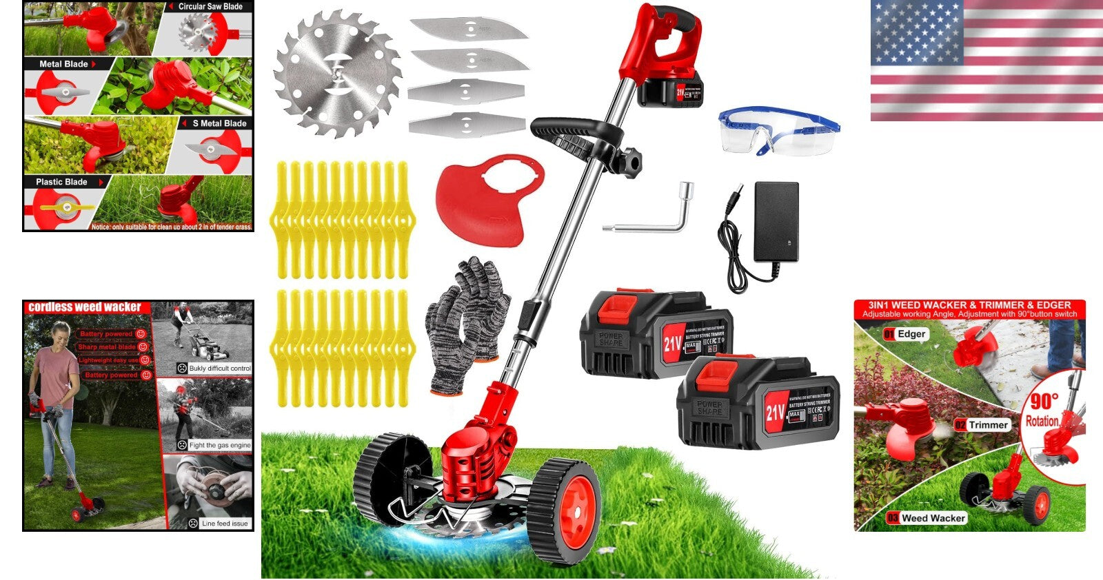 Powerful 21V Cordless Weed Wacker with Adjustable Length - Lightweight Care