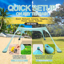 Load image into Gallery viewer, Durable 10x10ft Sun Shelter - Beach Canopy with Foldable Poles &amp; Windproof Ropes