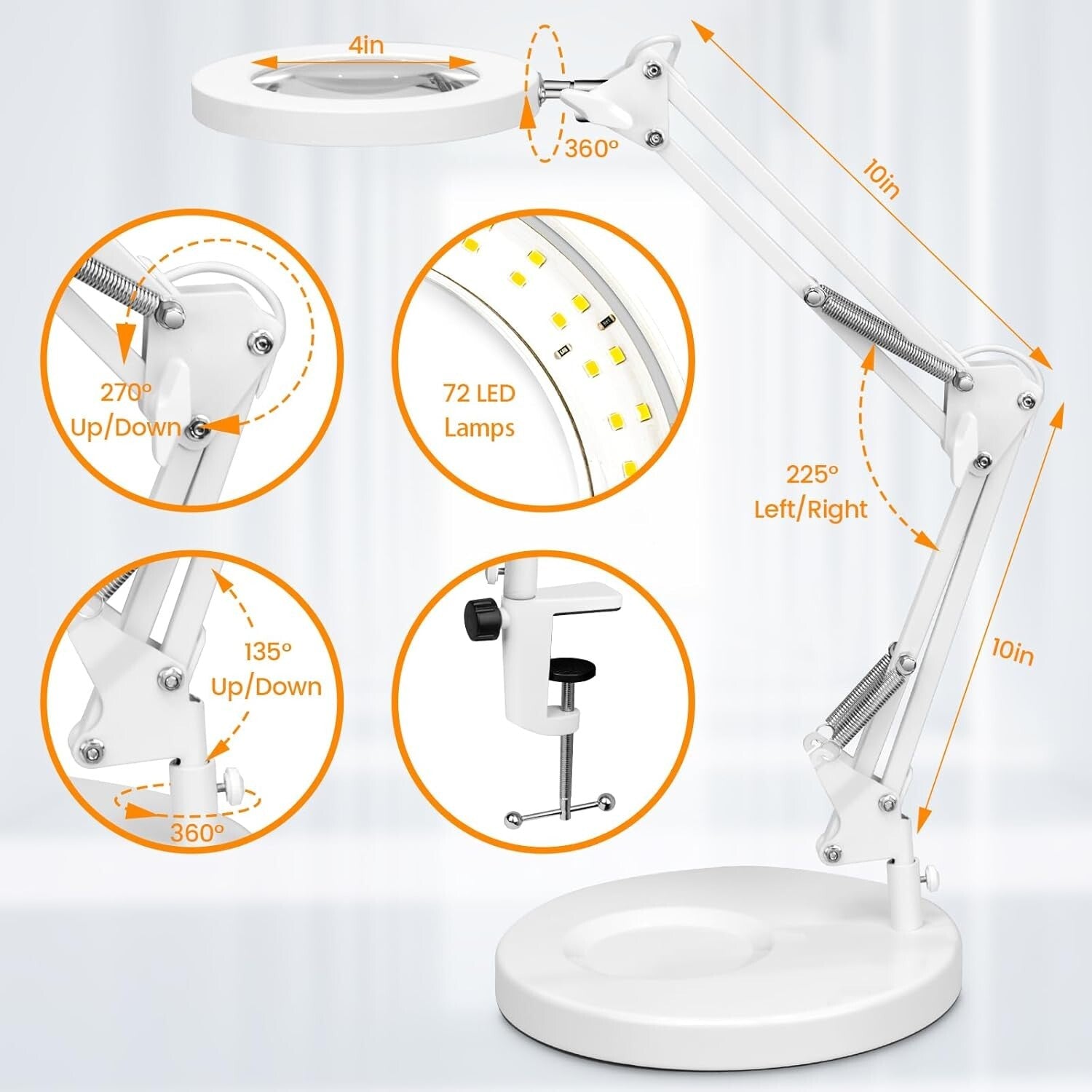 10X Magnifying Lamp with Light – Dimmable LED & Clamp for Crafts & Reading