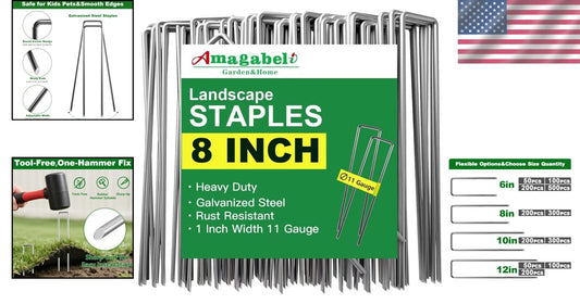 200 Heavy Gauge 8-Inch Garden Staples - Galvanized Steel for Ultimate Durability