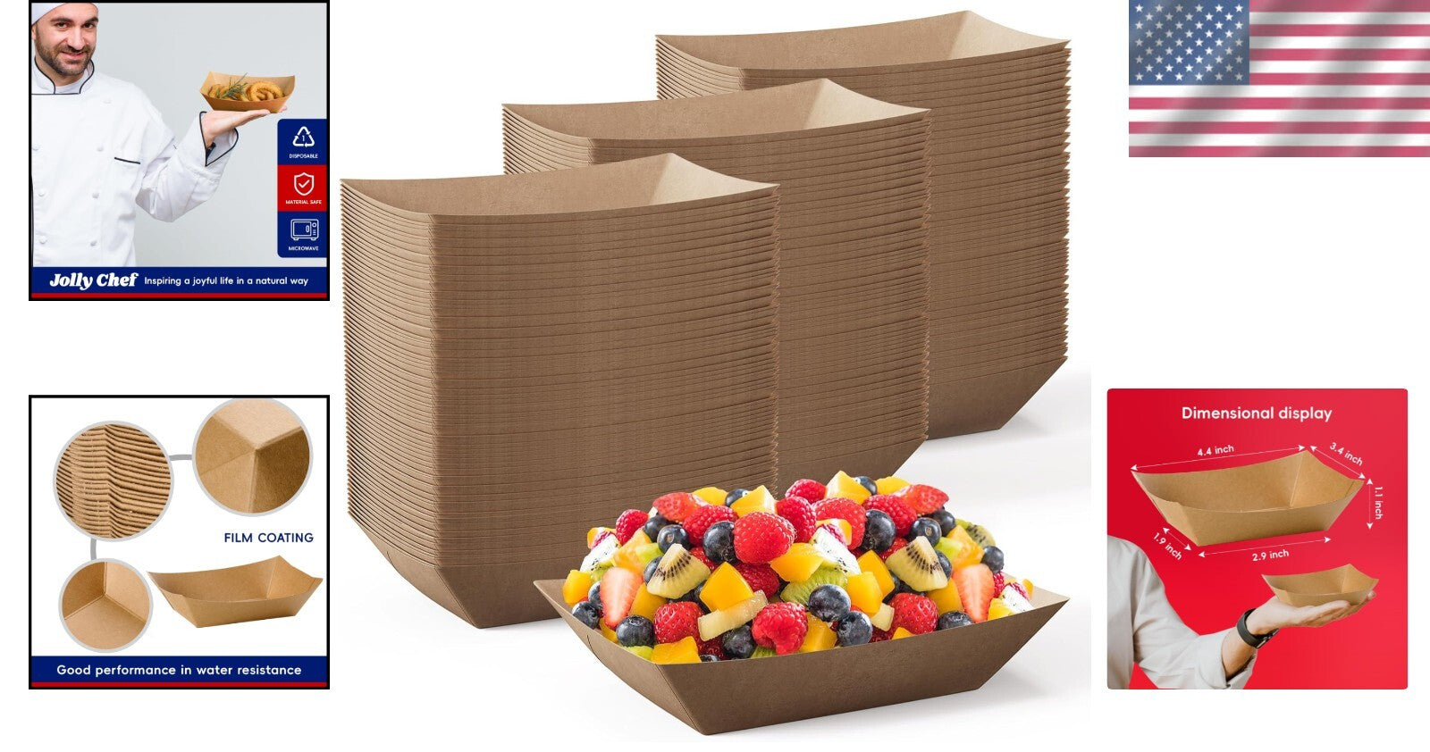 Sturdy 1000-Pack Kraft Paper Food Boats - Perfect for Nachos, Hot Dogs, & Fries