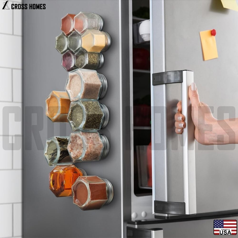 Airtight Magnetic Spice Containers - 4oz Hexagon Jars with Labels and Shakers