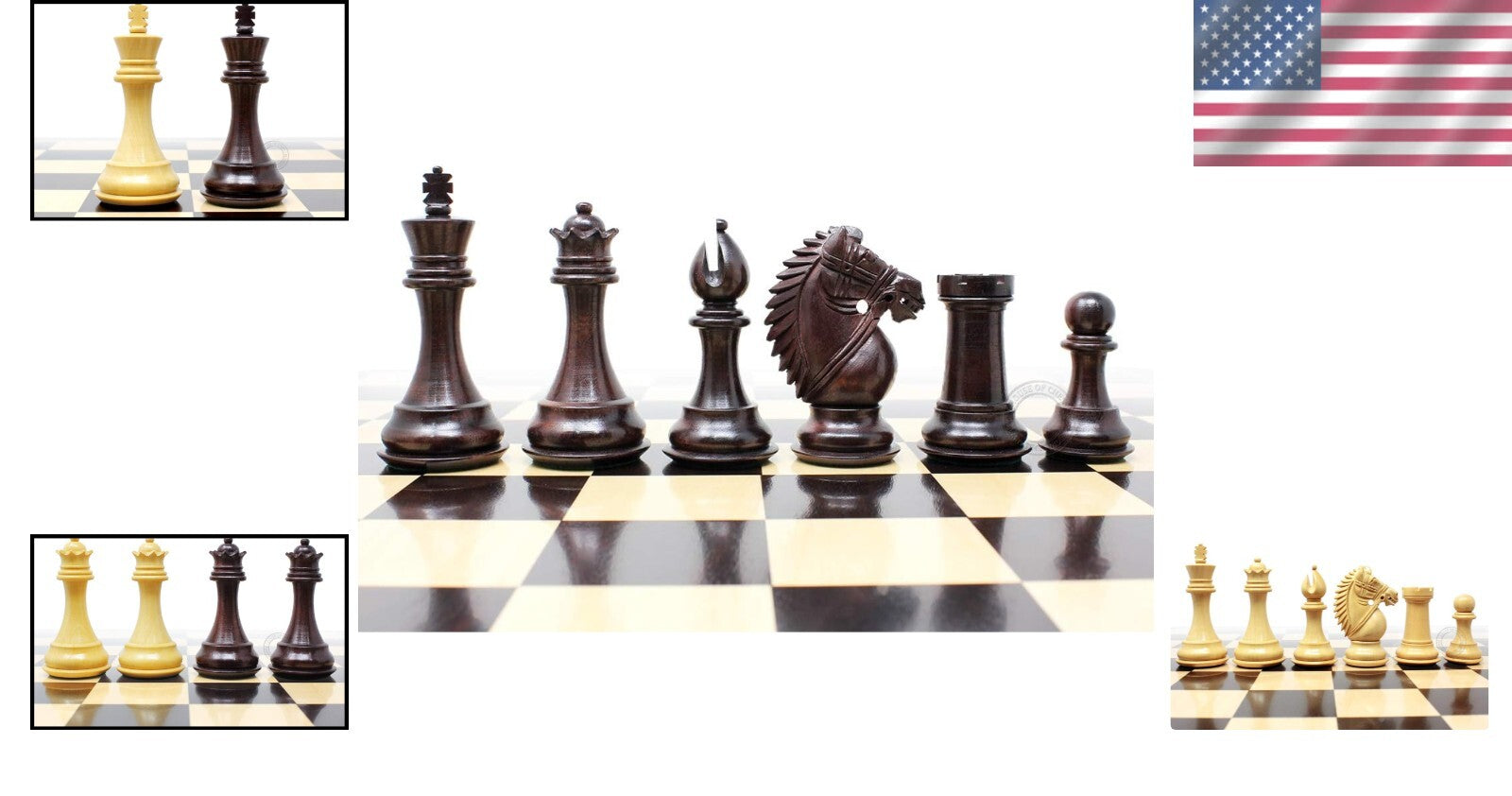 Deluxe Rosewood & Boxwood Chess Pieces - 4" King with Velvet Pouch Included
