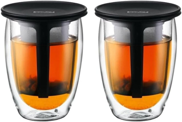 Elegant 12oz Tea Strainer Set with Lid - Double Wall Design for Perfect Brewing