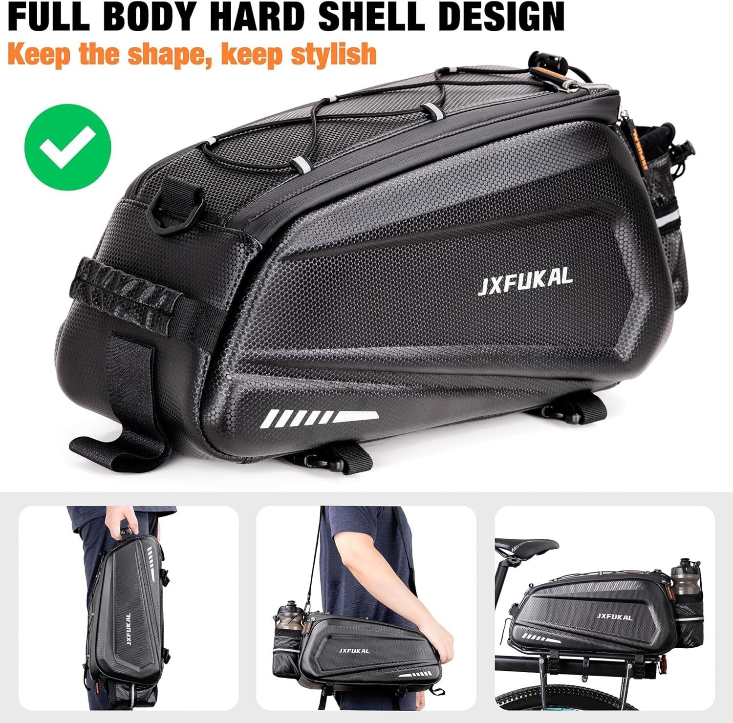 9.5L Bicycle Trunk Bag with Reflective Design & Rain Cover for Safe Commuting