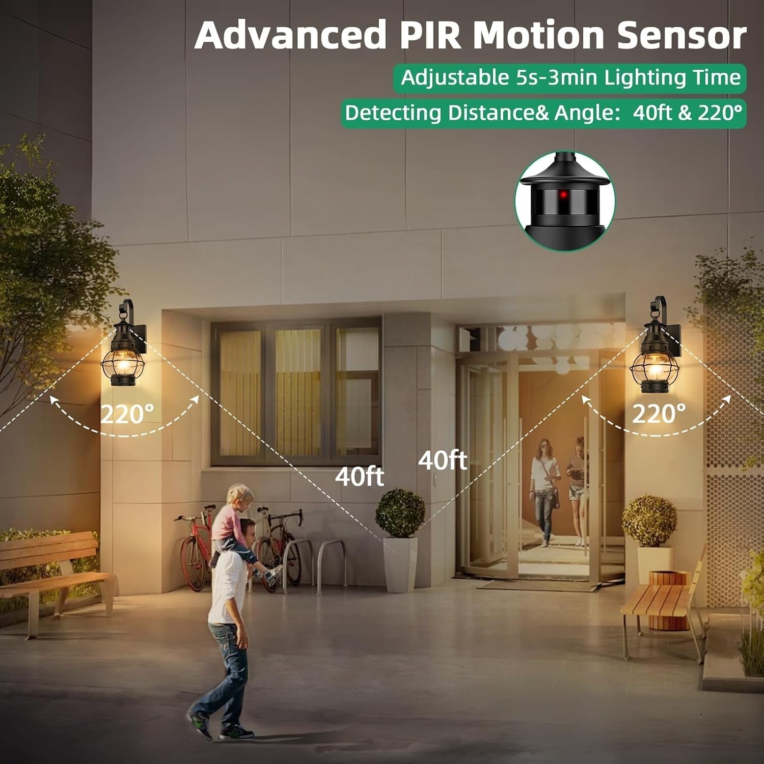 Elegant Waterproof Motion Sensor Porch Lights - 2 Pack for Gardens & Garages