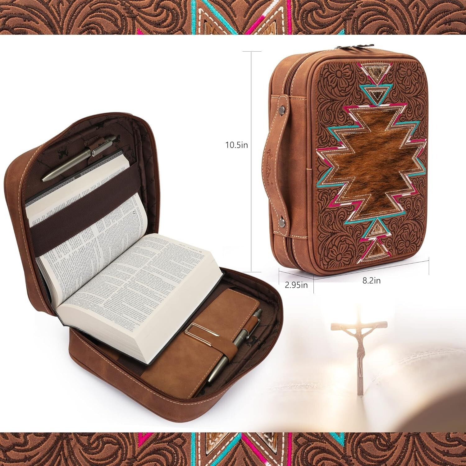 Aztec Pattern Vegan Leather Bible Cover with Embroidery - Protective and Stylish