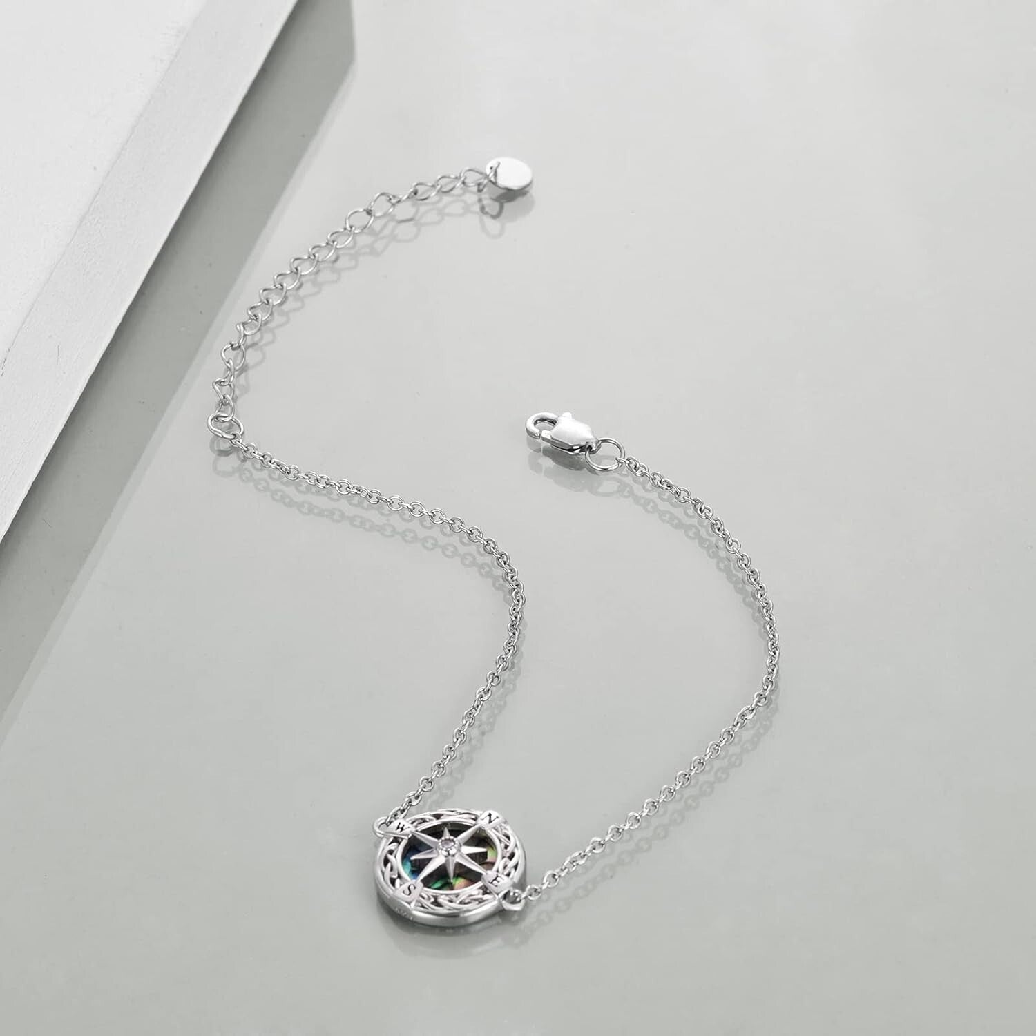 Sterling Silver Lighthouse & Compass Pendant Bracelet – Elegant Gift for Women