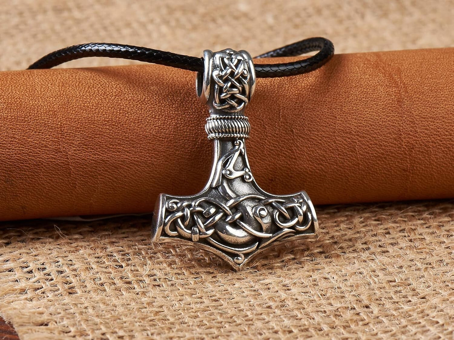 925 Silver Double-Sided Viking Thor's Hammer Pendant - Adjustable Necklace