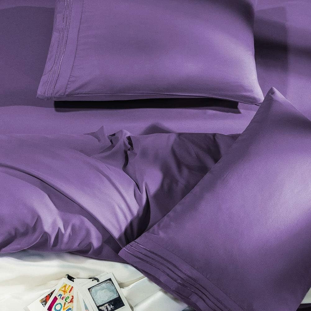 Elegant 6-Piece Purple Queen Sheet Set - Super Soft Microfiber, Dreamy Comfort