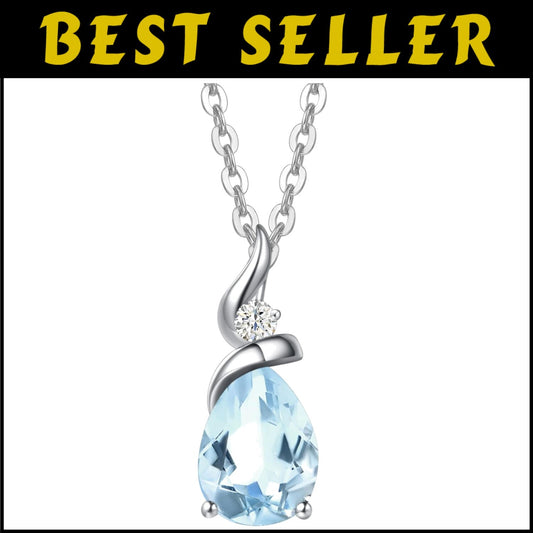Sparkling Aquamarine Birthstone Pendant Necklace with 16" Chain & Diamonds