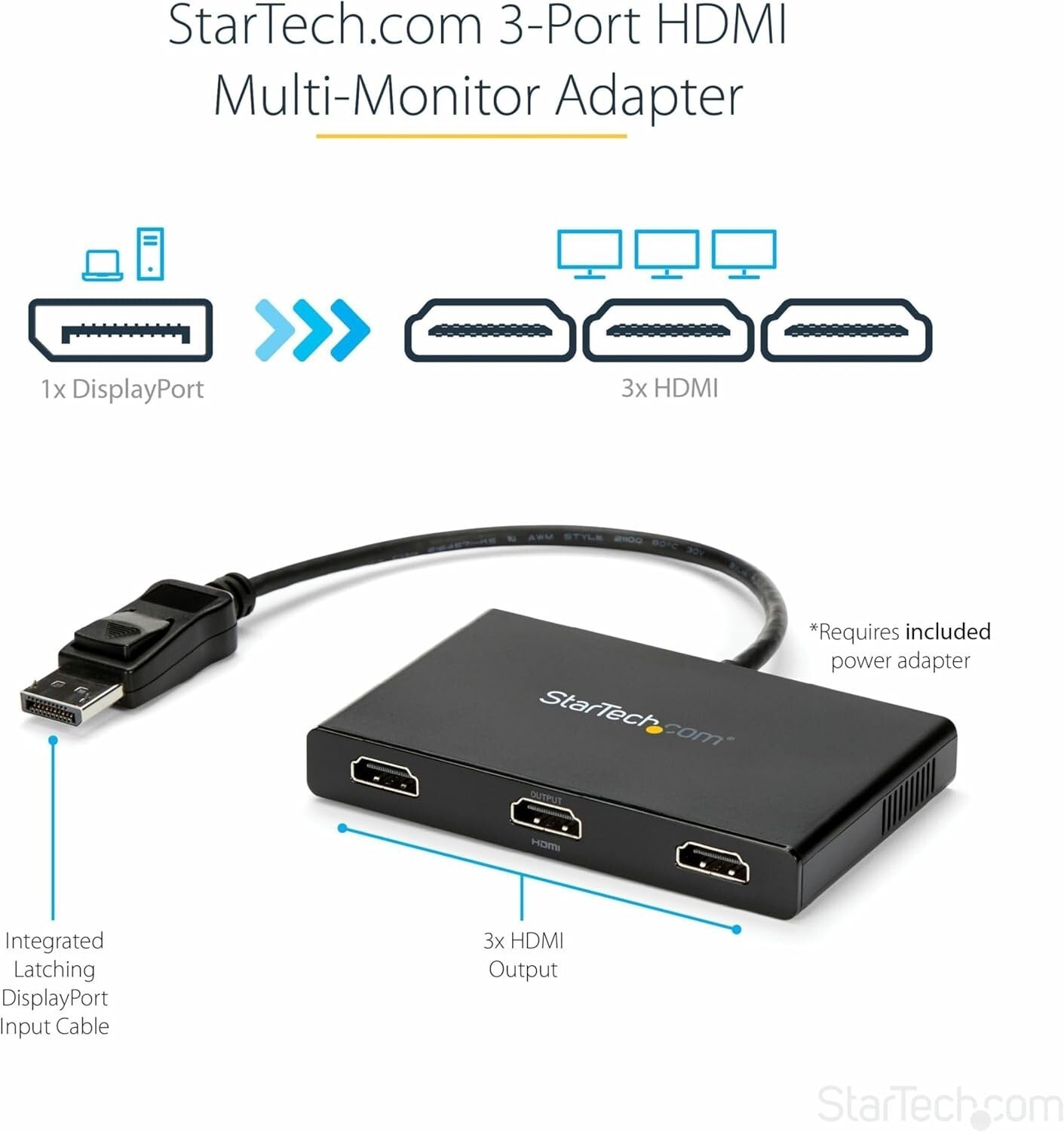 3-Port DisplayPort MST Hub - Connect 3 HDMI Monitors for Enhanced Workstations