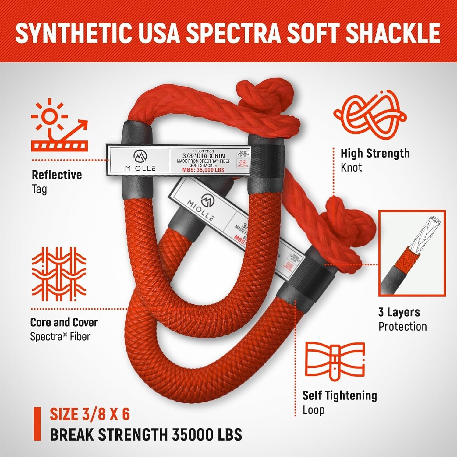 Firecracker Red Kinetic Recovery Rope 1" x 30' - Enhanced Strength & Durability