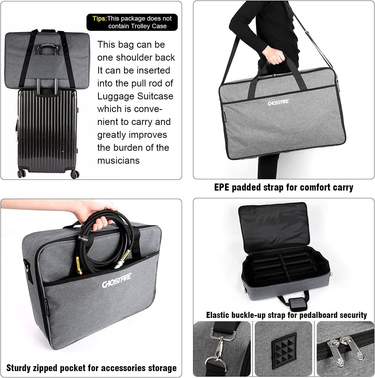 Ghost Fire Large Guitar Pedal Board - Lightweight, Durable with Side Pocket Bag