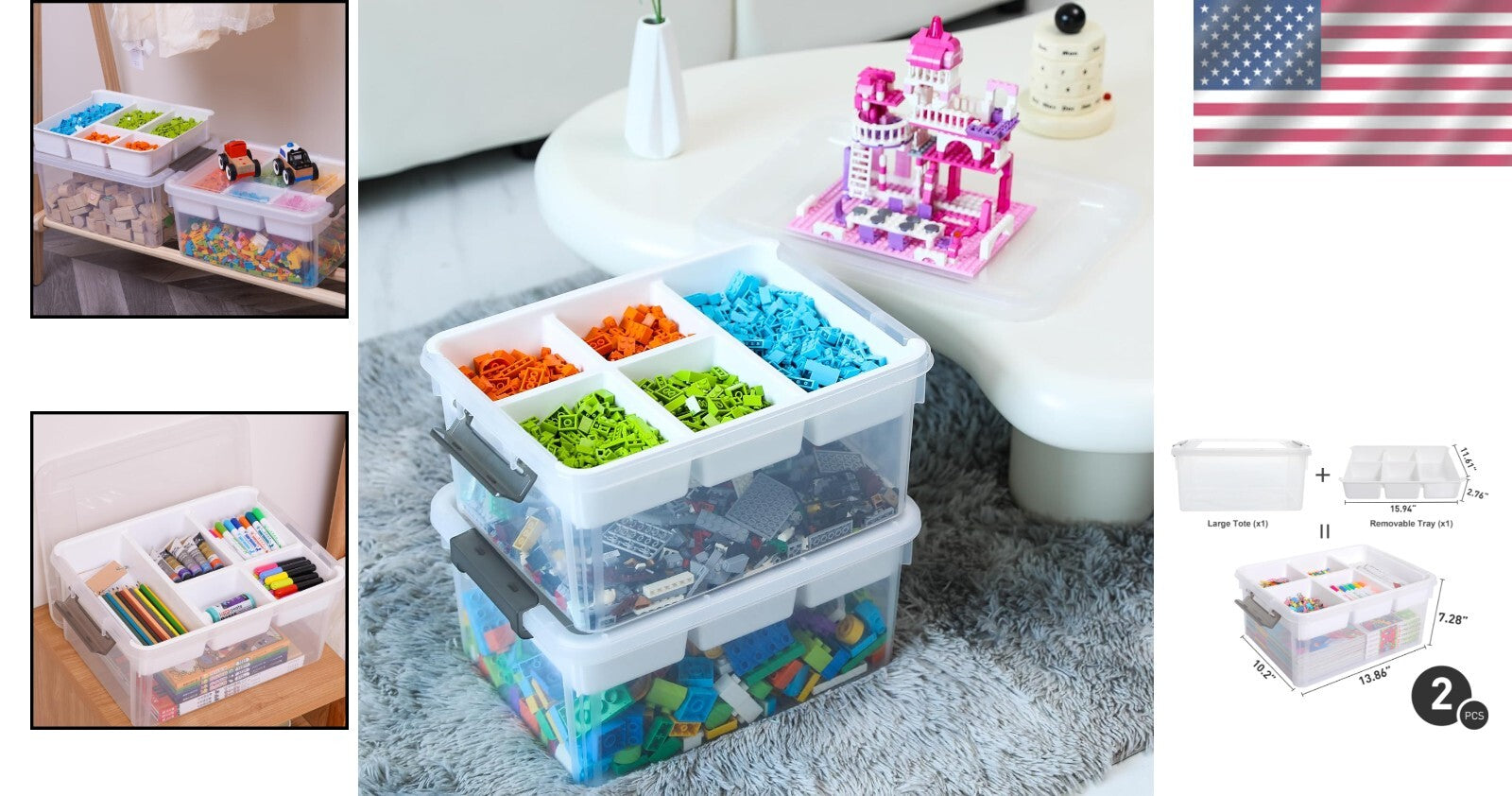 17 Quart Plastic Storage Bins - Stackable Organizers for Crafts & Toys, 2 Pack