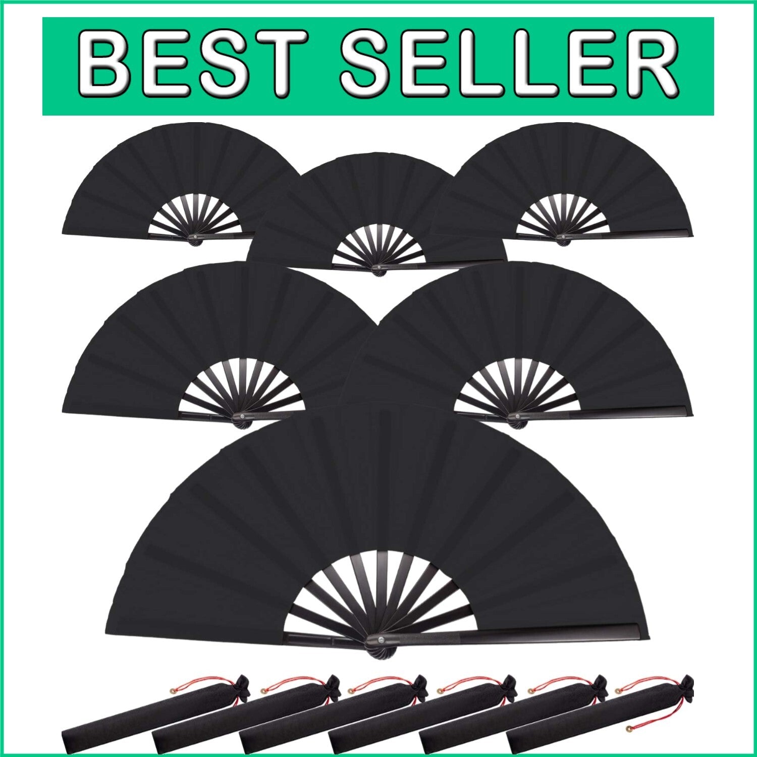Stylish Handheld Tai Ji Fans - 6 Reusable Black Folding Fans for All Occasions
