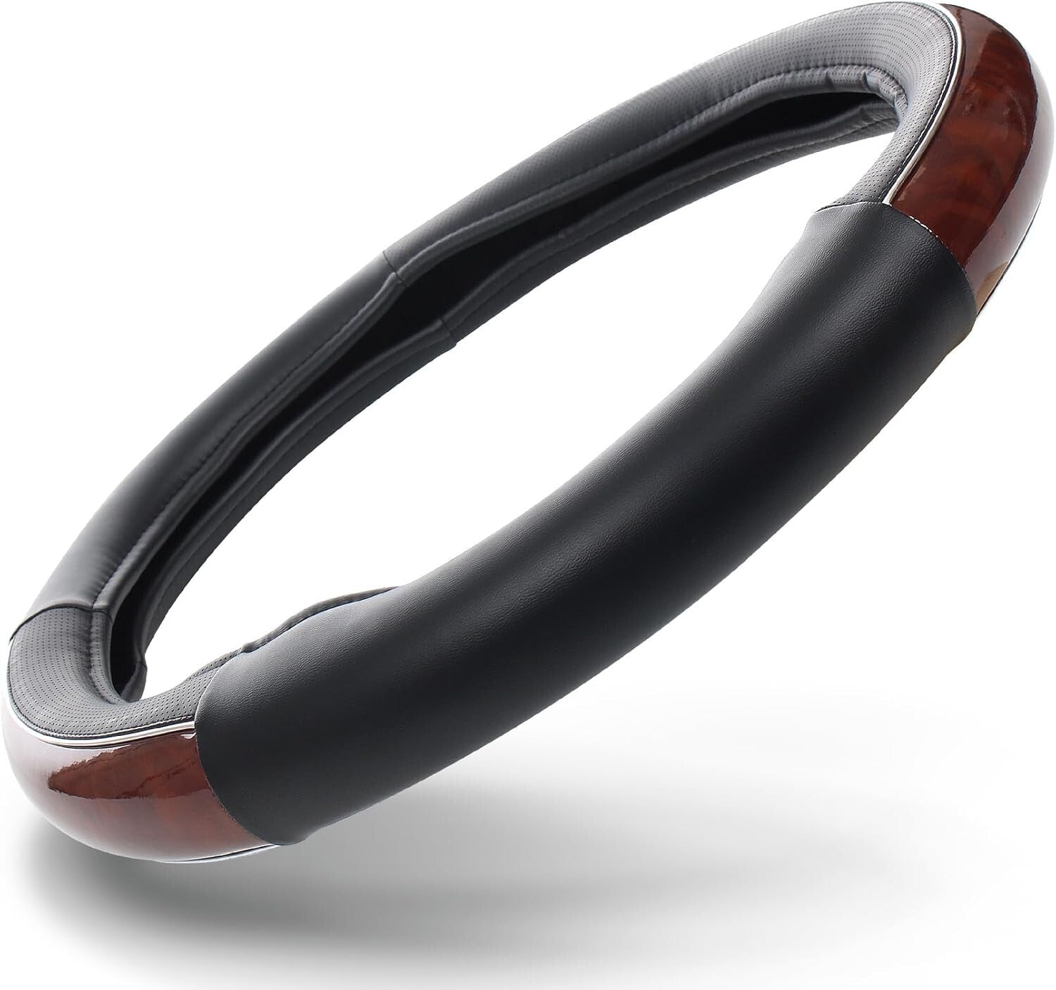 Easy Installation Woodgrain Leather Steering Wheel Cover for 18” Steering Wheels