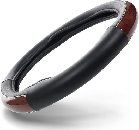 Easy Installation Woodgrain Leather Steering Wheel Cover for 18” Steering Wheels