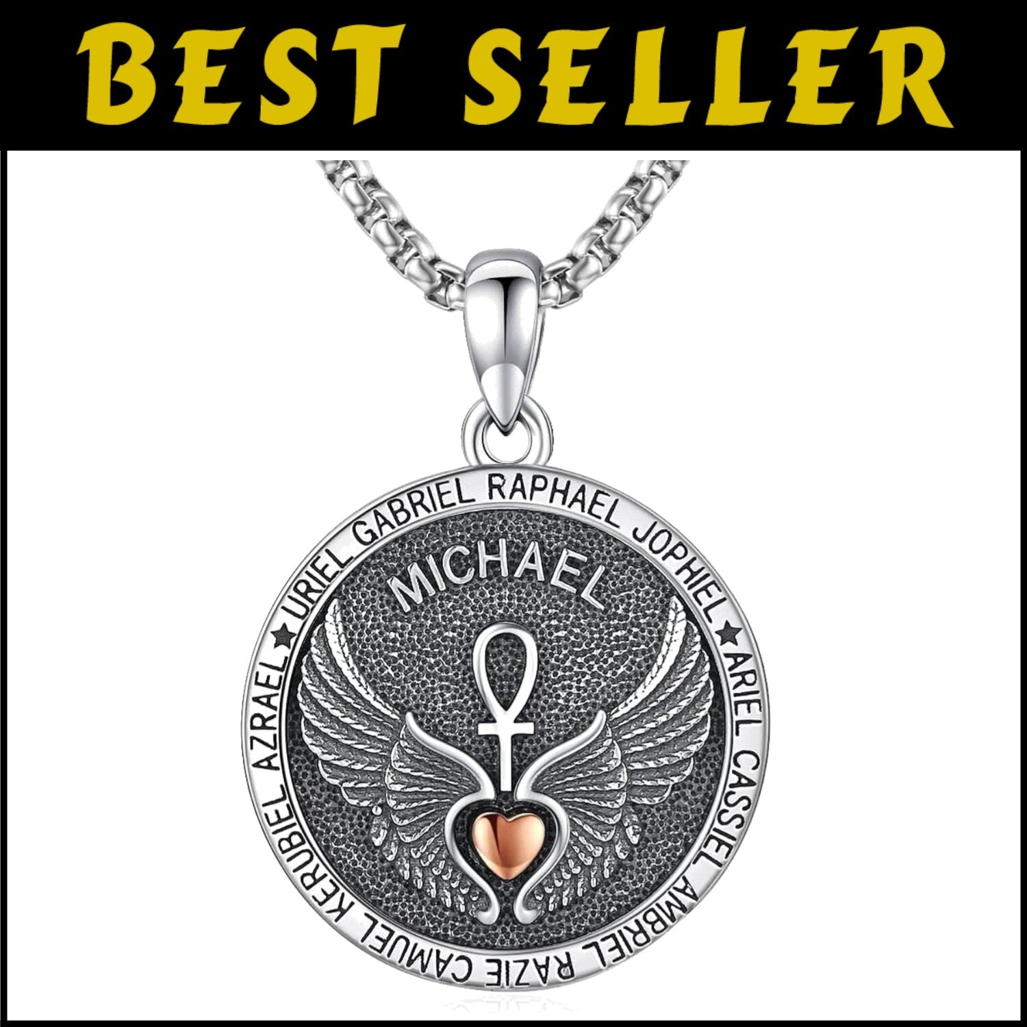 Saint Michael Engraved Silver Pendant Necklace for Protection - Adjustable Chain