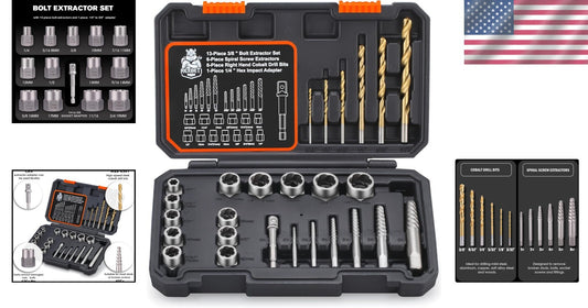 Professional Quality Bolt Extractor & Drill Bit Set with Durable Storage Case