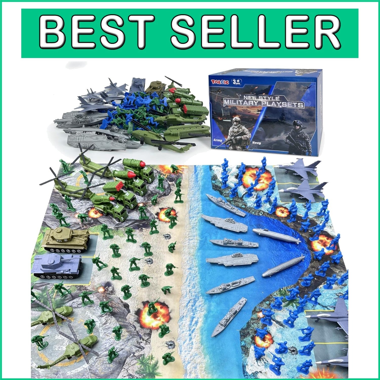 Adventurous Army Men Playset - Includes Battle Mat & Diverse Military Vehicles