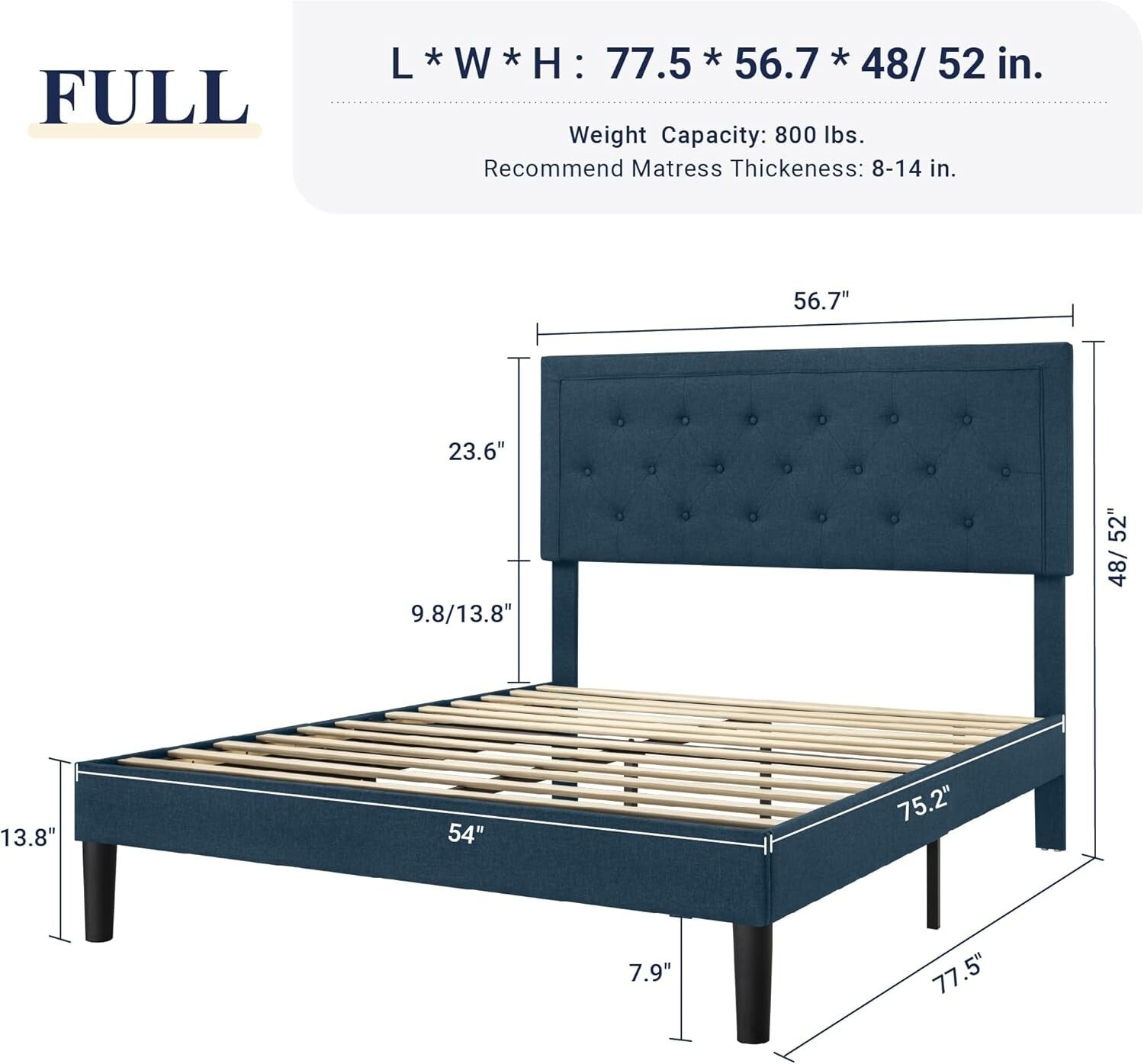 Stylish Full Size Platform Bed with Wood Slat Support and Adjustable Headboard