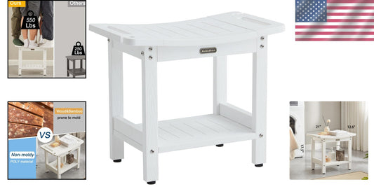 Waterproof Foldable Shower Bench with Storage Shelf & Handles - 550 lbs Capacity