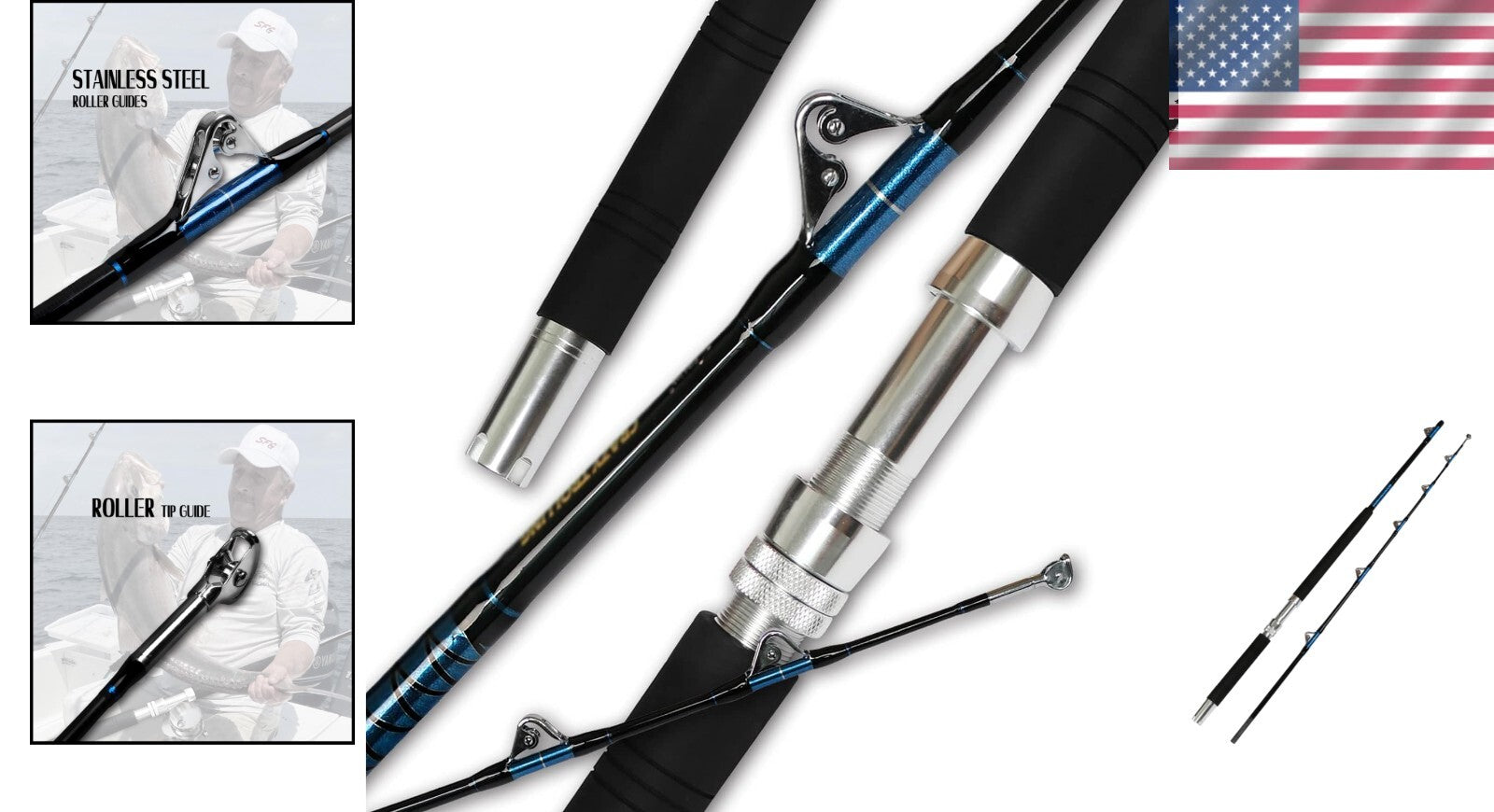 7.5 Feet Glass Graphite Fishing Rod with Stainless Steel Roller Guides