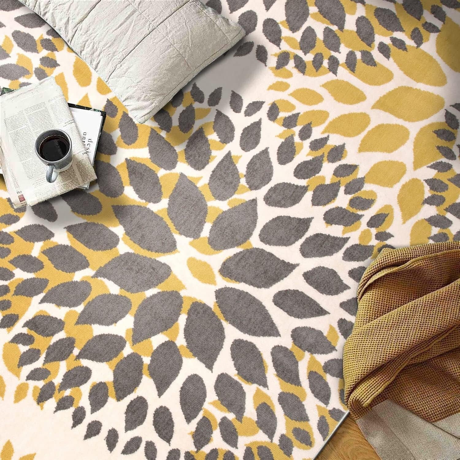 Elegant Yellow Floral Area Rug 5' x 7' - Soft, Durable, and Stylish Choice