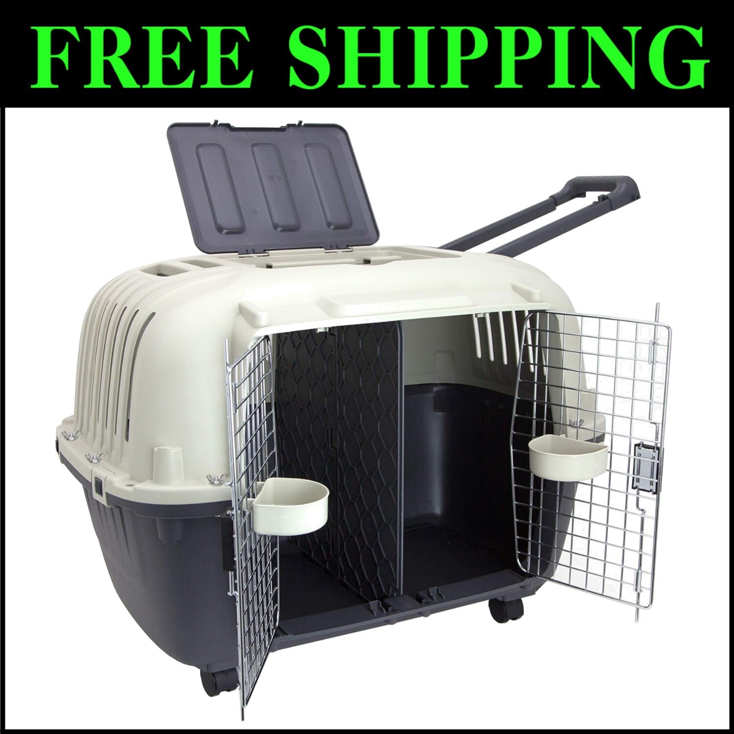 Portable Double Door Dog Crate – Airline Approved with Water Dish Included