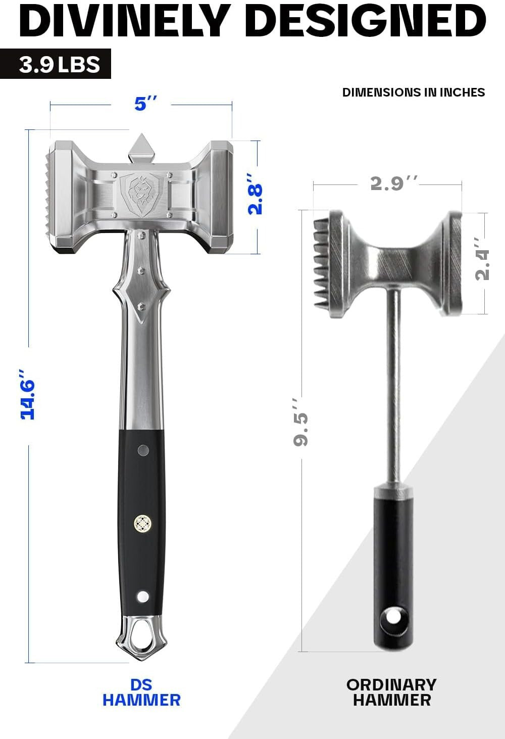 Extra-Large Meat Tenderizer with Dual-Sided Functionality - High-Carbon Steel