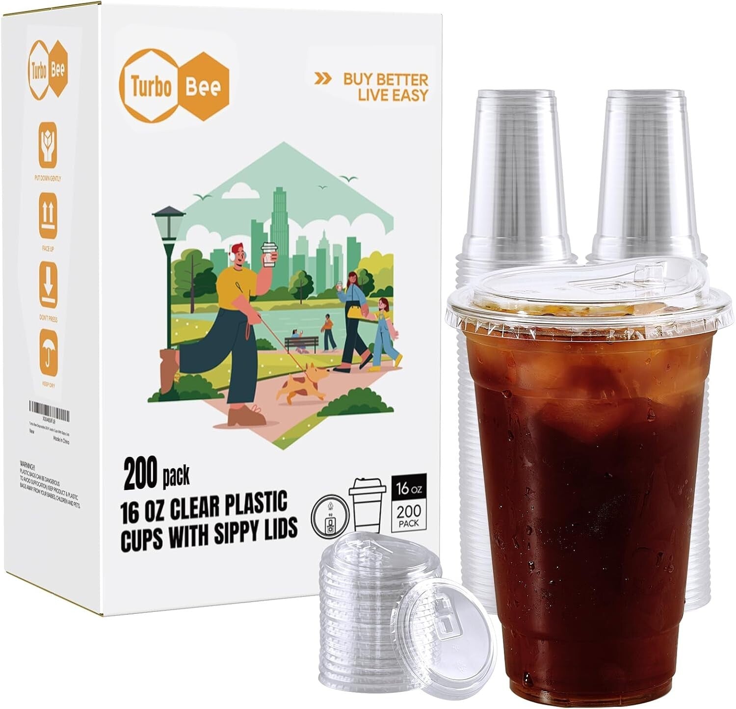 200 Sets of 16 oz Clear Plastic Cups with Strawless Lids - Leak-Proof Design