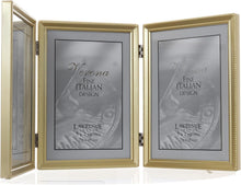 Load image into Gallery viewer, Elegant 5x7 Triple Photo Frame in Antique Satin Gold with Beaded Border