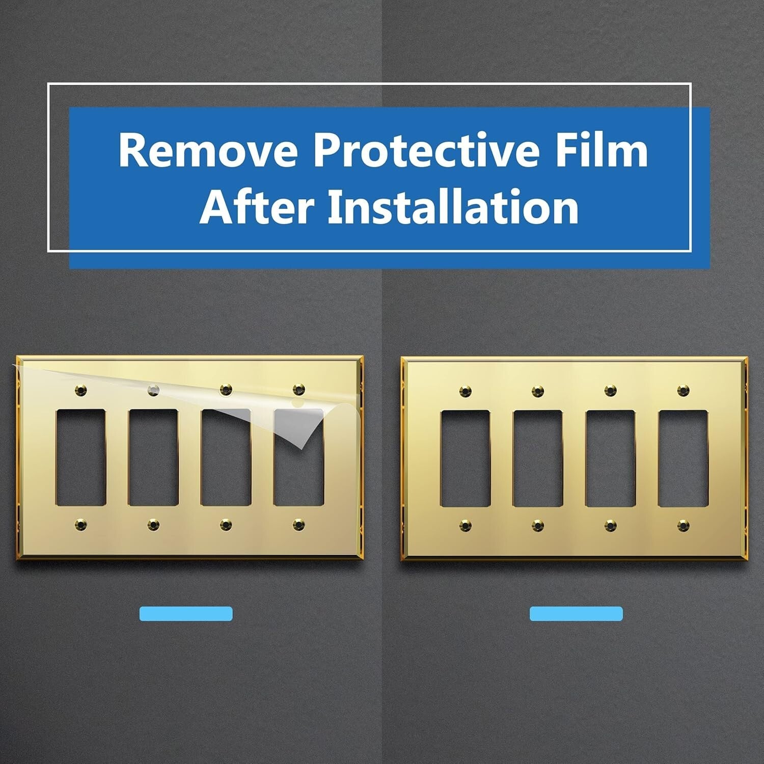 Chic 4-Gang Gold Acrylic Wall Plate with Reflective Finish - Luxe Decor Upgrade