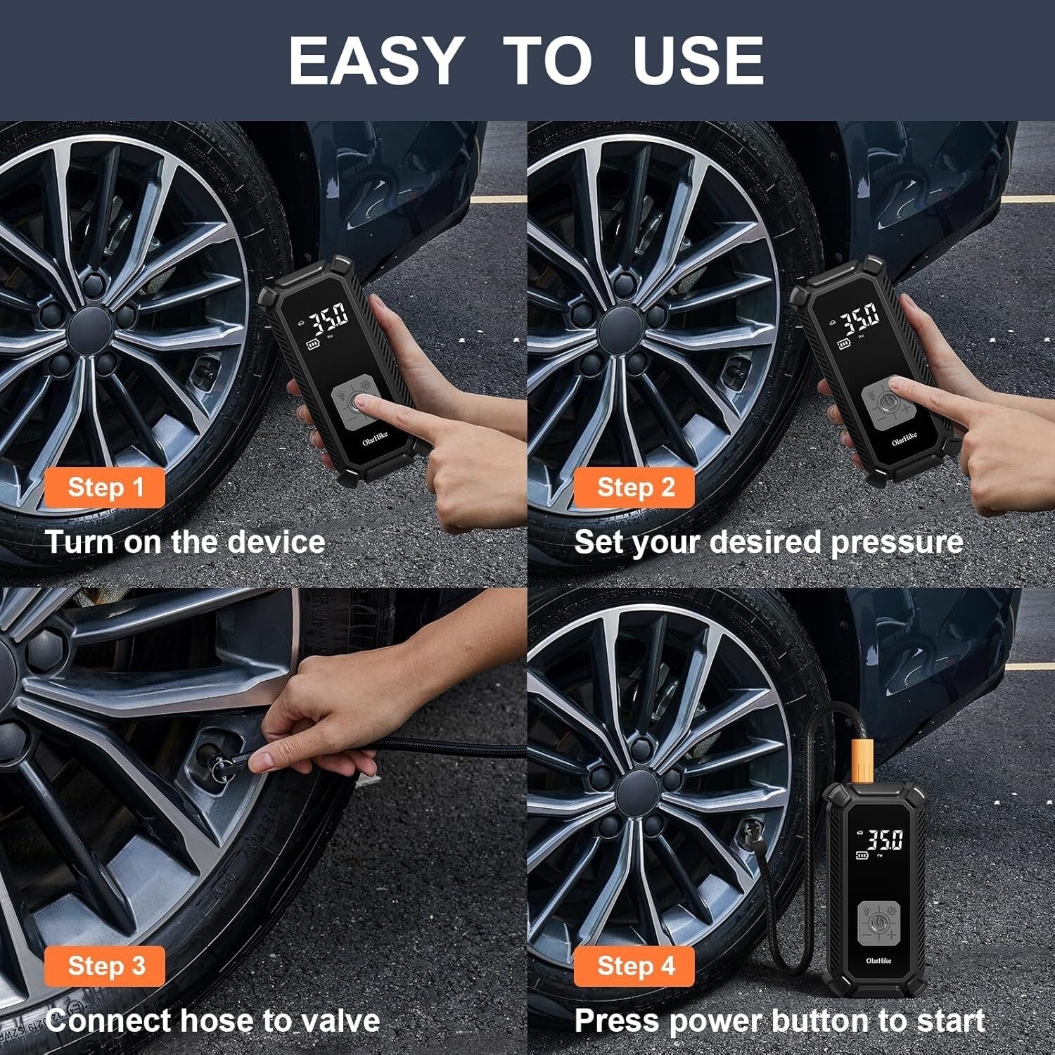 Fast Charging 9000mAh Cordless Tire Inflator with 5 Accessories and Storage Bag