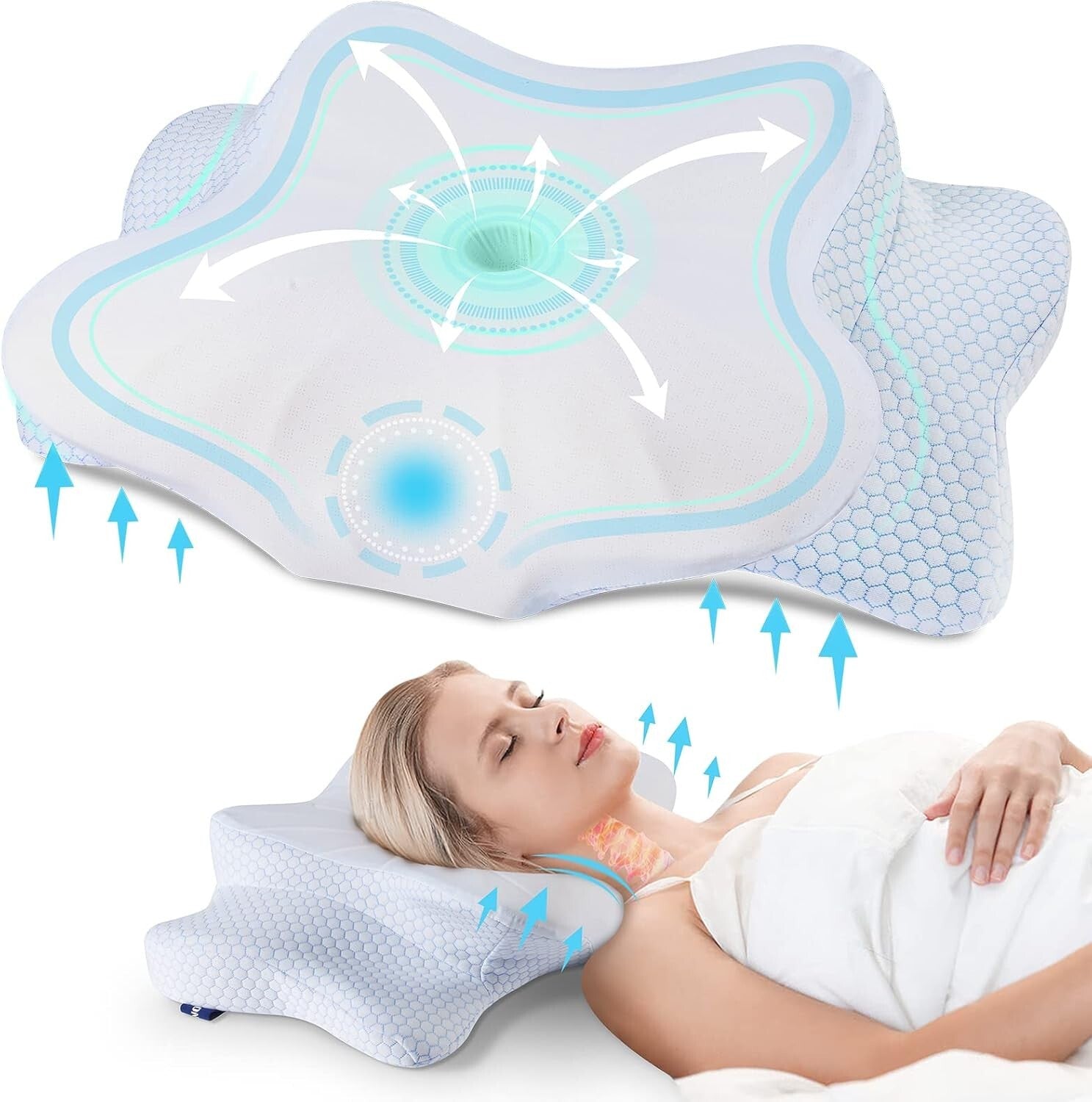 Ergonomic Cervical Pillow for Neck Pain Relief - Contour Memory Foam Queen Size
